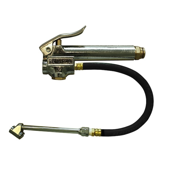 Interstate Pneumatics Medium Duty Inflator 10-90 PSI w/ 12" Black Steel Braided Hose Whipend & 6" Dual Foot Truck Chuck TF3137W - main